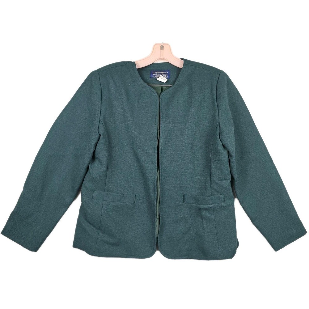Willow Ridge Petite Vintage Women's Size 10 P Green Open Front Blazer USA Made